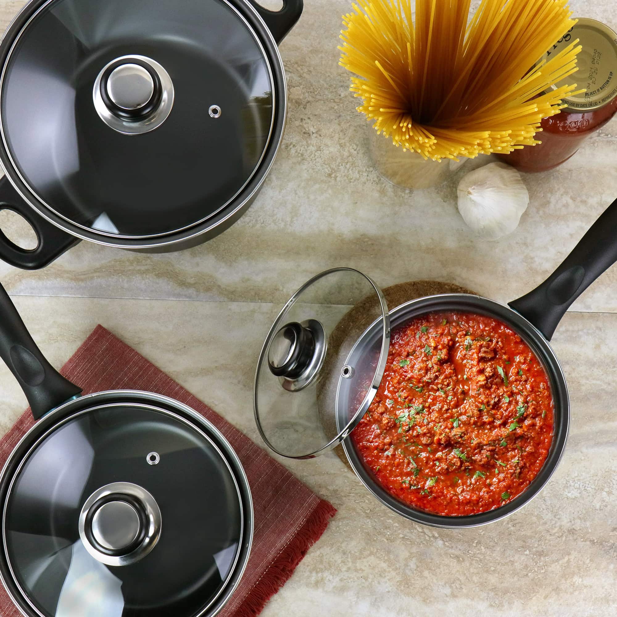 Gibson Home® Newton 7-Piece Black Carbon Steel Cookware Set